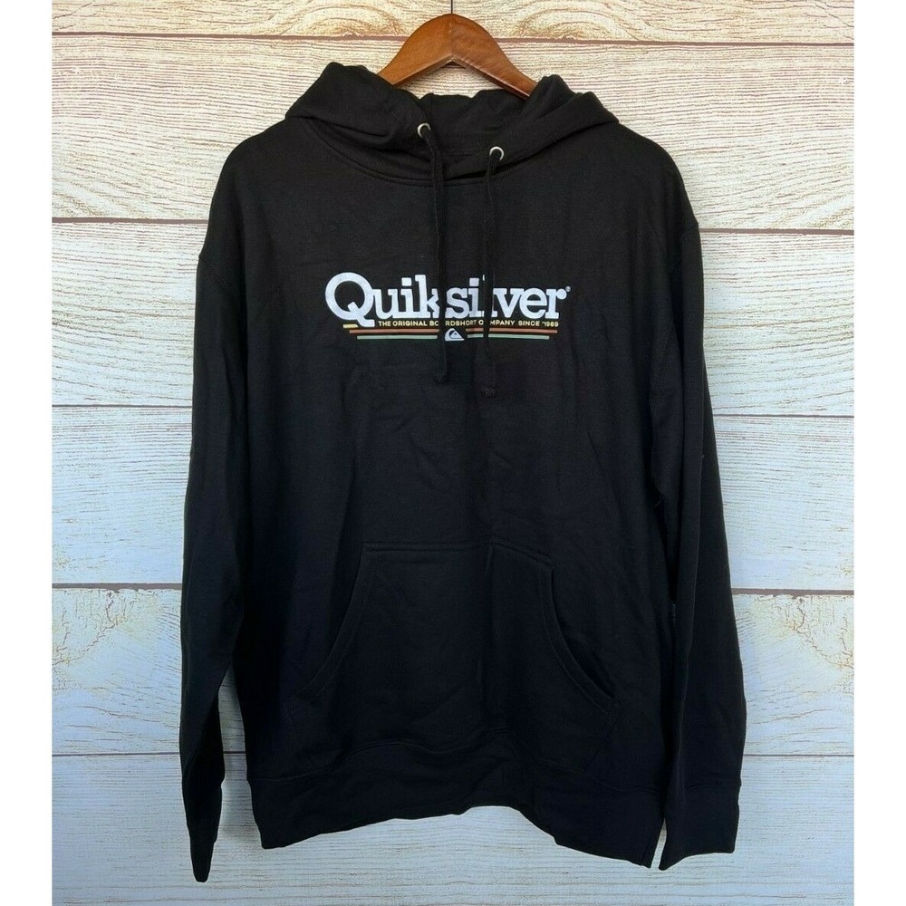 Quiksilver Hoodie Mens Small Black Reverse Screen Shadow Fleece Sweatshirt New‎